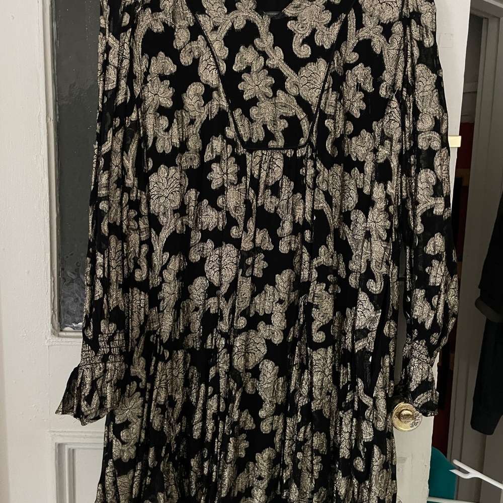 ANTHROPOLOGY Elegant Black and Gold Dress Tunic style